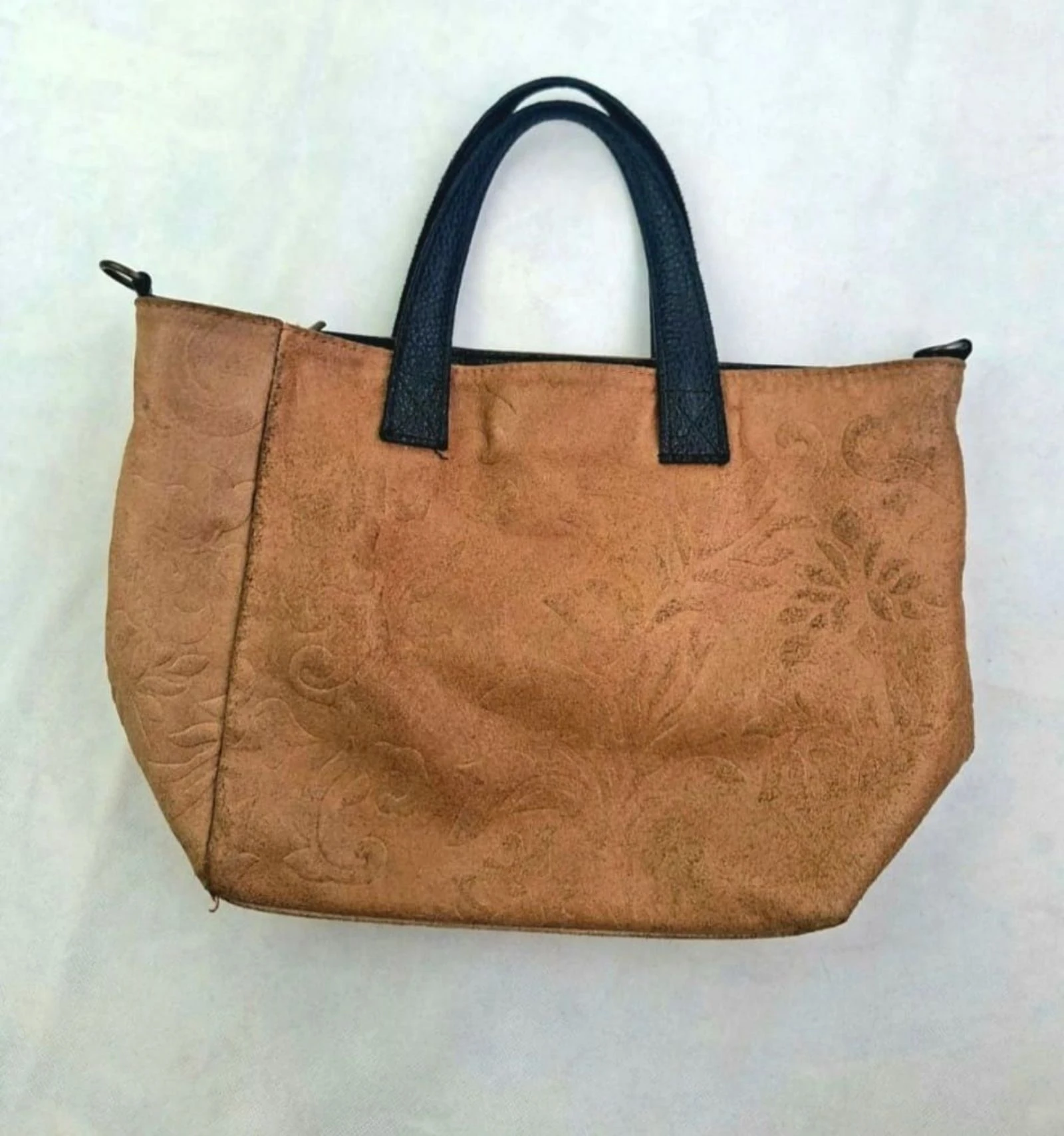 Bolsa de mão em couro genuíno vintage retro Y2k anos 90 em relevo floral Itália – photo 2